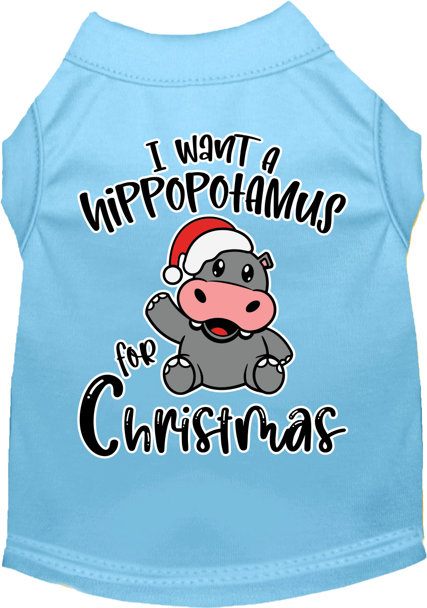 Hippo for Christmas Screen Print Dog Shirt Baby Blue Size XL